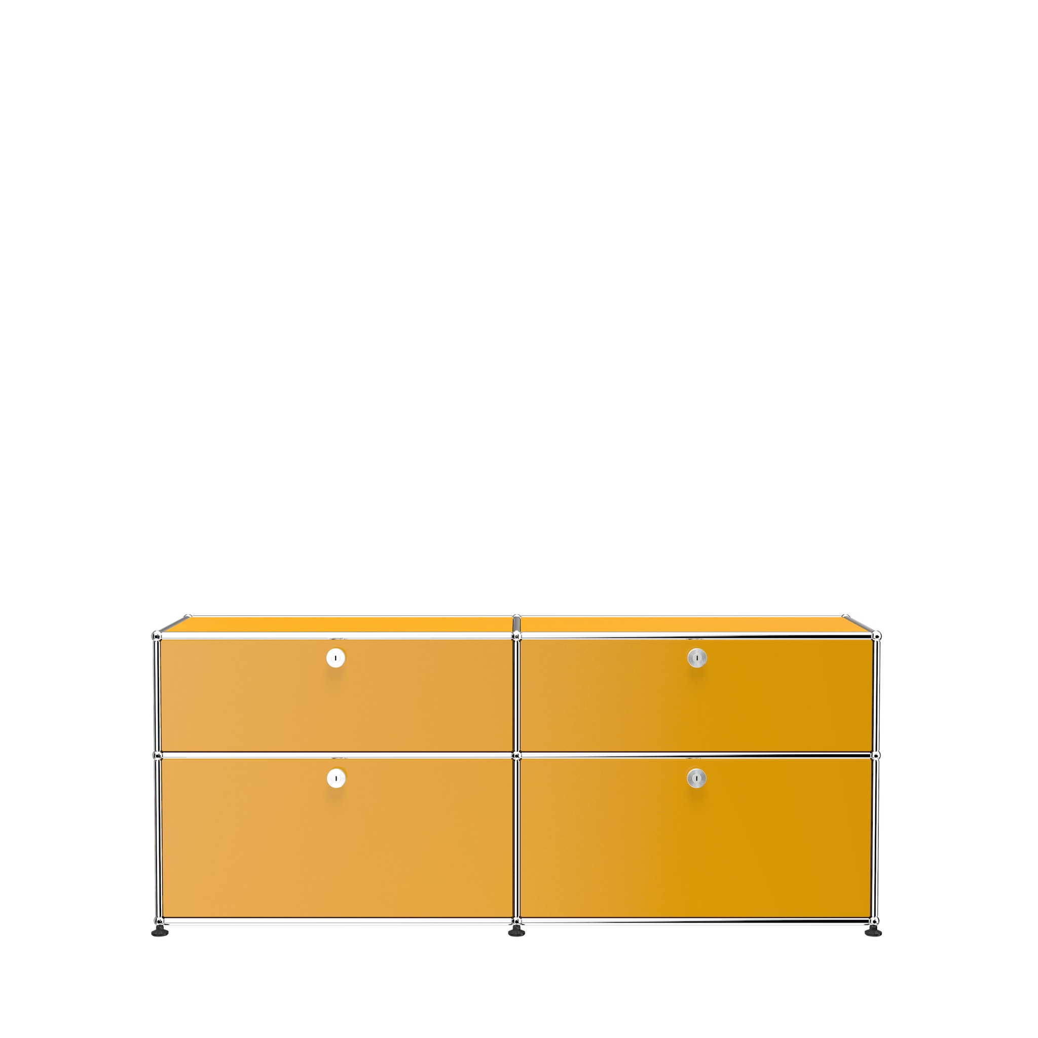 USM Haller Mid-Credenza D modular storage cabinet in USM Golden Yellow with drop-down doors