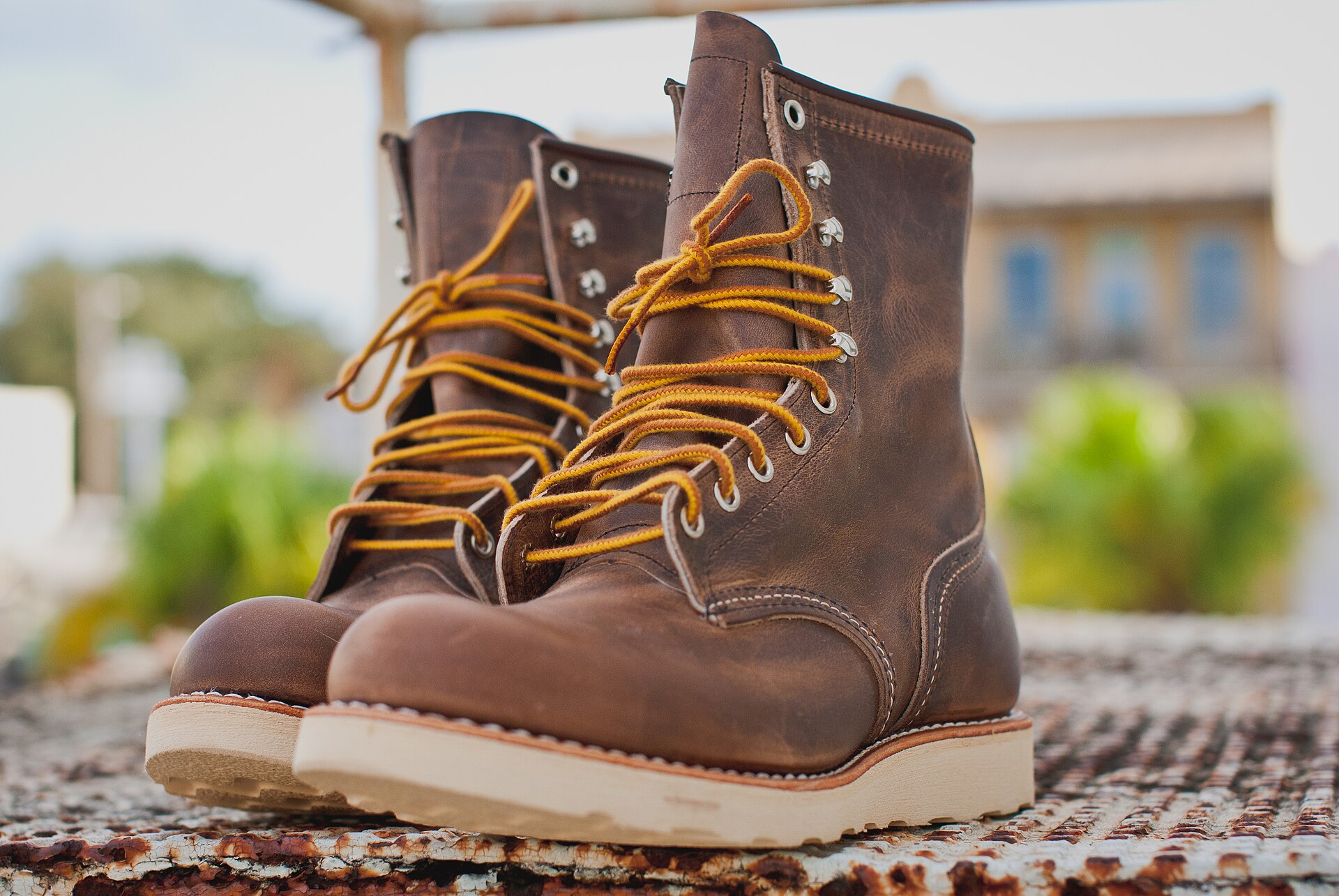 Worn Red Wing Heritage leather boots after years of use