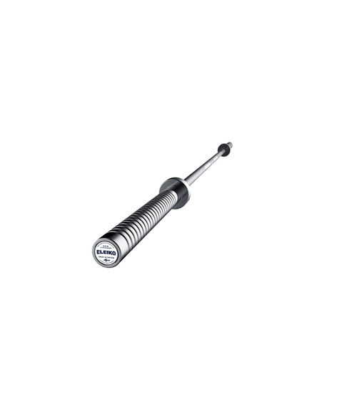 Eleiko Weightlifting Training Bar 20 kg, chromed steel olympic barbell with ELEIKO branded end cap, product photograph
