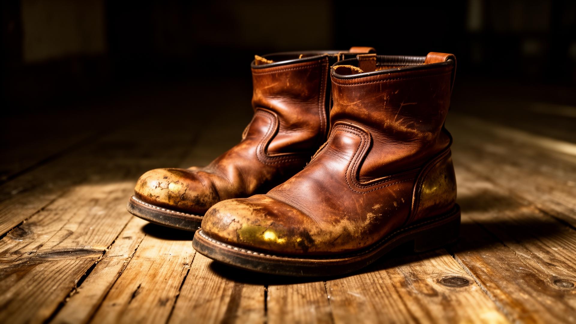 Worn leather boots after a decade of use